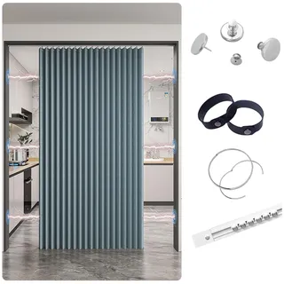 Türvorhang Kein Bohren, Verdunkelungsvorhang für Fenster und Türen Zu Hause mit Gleitschienen Sichtschutzvorhang, Schrank Vorhang Zum Schieben Staubdichter Vorhang für Regale(Magnetic blue,80x180cm)