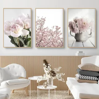 TROYSINC 3er Leinwandbild Poster Wandbilder Rosa Blume Set Wanddeko Geschenk Kunstdruck Wohnzimmer Bild (50 x 70 cm)