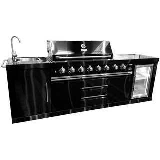 Outdoor Küche BBQ, Außenküche mit Gasgrill, Outdoor Küche in schwarz (hochglanz), 2630 x 580 x 1190 mm