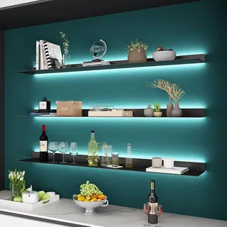 LED-Schweberegal aus Metallmaterial, schwebende Regale mit Lichtern, Pflanzenregal oder Bücherregal, Wandregal für gewerbliche Bar, 120 x 20 x 6 cm