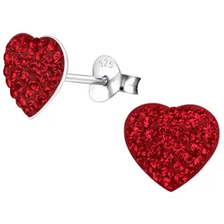 BUNGSA Ohrring-Set Ohrstecker Kristallherz mit echten roten Kristallen 925 Silber Damen (1 Paar (2 Stück), 2-tlg., inkl. Schmuckbeutel aus Organza), Ohrschmuck Ohrringe silberfarben
