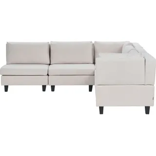 BELIANI 5-Sitzer Ecksofa Linksseitig Hellbeige Stoffbezug mit Kissen Schwarze Beine Modular Modern Modulsofa Wohnlandschaft Wohnzimmer Wohnecke - Beige/Schwarz