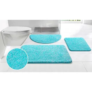 OTTO home Badematte Vanessa meliert, Badvorleger, Badezimmer Teppich, Duschvorleger, Höhe 20 mm, rutschhemmend beschichtet, strapazierfähig, Polyester, halbrund, Badteppich, weiche Haptik, unifarben blau halbrund | 50 cm x 80 cm x 20 mm