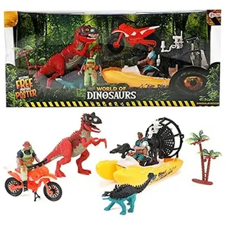 Toi-Toys World of Dinosaurs Spielfiguren Set (Boot, Dinos, Motorrad) 20 cm, grün