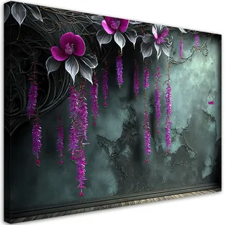 LEINWANDBILD Hängende violette Blumen auf Betonhintergrund 60x40cm