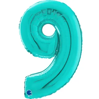 Grabo Riesen Zahlen Folienballon 66 cm (26") Farbauswahl – Perfekte Deko für Geburtstage, Jubiläen & Feiern – Happy Birthday - für Helium und Luft! Wiederverwendbar! (Tiffany Türkis, 9)