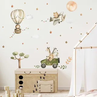 WANDKIND Safari Tiere Afrika Wandtattoo Safari Kinderzimmer V368 | handgezeichnet | AUFKLEBER Kindergarten | Wandsticker Dschungel mit Löwe Elefant Giraffe Zebra (60 x 60 cm)