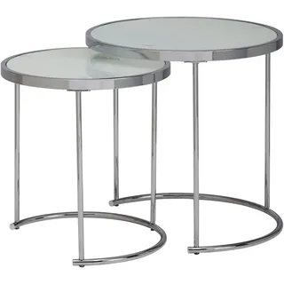 FineBuy Beistelltisch FB53075 Milchglas weiß 50 x 42 cm