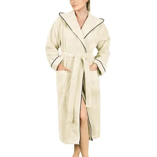 LAYNENBURG Bademantel Damen Frottee - Kapuze - Lang - 100% Baumwolle (360g/m2) - OEKO TEX Standard 100 - Größe (XXL, Creme) - XXL