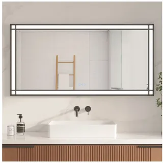 AQUABATOS Badspiegel Spiegel rechteckiger Badspiegel Badezimmerspiegel Fensteroptik, Wandspiegel mit LED Beleuchtung 3 Lichtfarben Lichtspiegel für Bad 140 cm x 70 cm