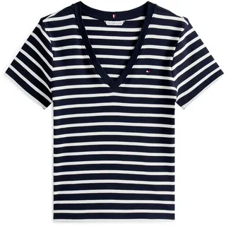 Tommy Hilfiger Slim Cody Kurzarm-T-Shirt Mit V-ausschnitt Nos Breton Desert Sky / Ecru XS