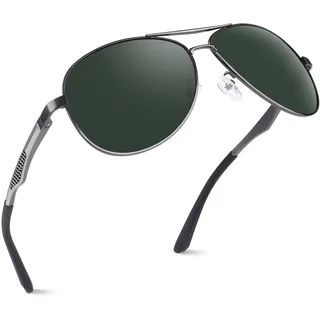 GQUEEN Pilotenbrille Herren Polarisiert Piloten Sonnenbrille UV400 Damen | Leicht, Al-Mg-Gestell, Federscharniere, Verstellbare Nasenauflagen, Angeln, Autofahren, Laufen, Golfen - M