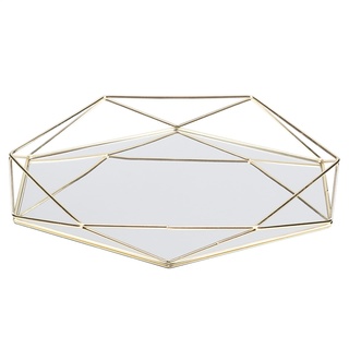 Rankomu Metall-Schmuck-Aufbewahrungs-Organizer-Tablett, Elegantes Spiegel-Make-up-Kommode-Tablett aus Glas, goldenes Kosmetik-Aufbewahrungs-Tablett für Badezimmer(Gold)