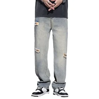KIKI Dehnbund-Jeans Loose Straight Dragline Wide Leg Jeans Herrenhosen 29