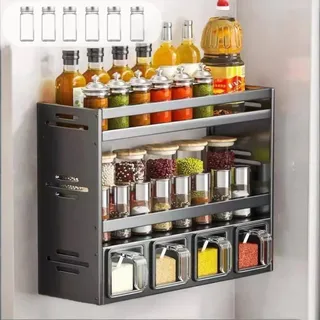 SSYYGET Gewürzregal mit Gewürzdosen, Stehend & Wand, Gewürzgläser mit Regal, Gewürzständer/Gewürzhalter, Gewürz-Organizer für Küchen Arbeitsplatte Schrank, Hängend Ohne Bohren