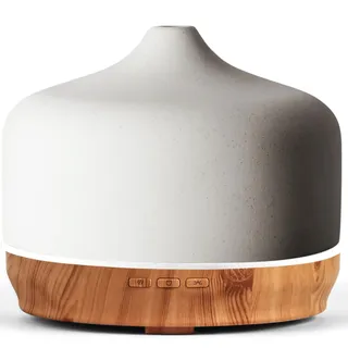 Porseme Aroma Diffuser 500mlHandgeblasen Keramik Luftbefeuchter Ultraschall | Aromatherapie Öle Diffusor mit 7 farbigem LED Licht,Diffusor für Ätherische Öle Letzte 15-21 Stunden,für Wohnung (White)