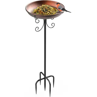 Große Vogeltränke Aus Metall Mit Ständer, Durchmesser 30 X 90 Cm, Mit Höhenverstellbarem Futternapf Für Garten Oder Balkon, Bronzefarben