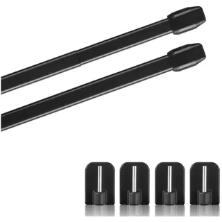 bc-agentur Vitragestangen 2er Pack ausziehbar, 2 Gardinenstangen mit Selbstklebehaken - Befestigung ohne Bohren (Farbe: Schwarz, Größe: 40-60cm)