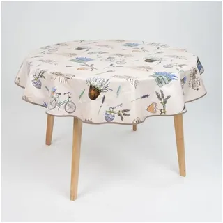 Laro Wachstuch-Tischdecke rund 140 cm Lavendel Blau Weiß
