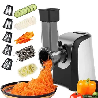 Nictemaw 150W Elektrischer Gemüseschneider 5 in 1 | Multifunktionaler Spiralschneider mit 5 Schneidetrommeln. Reibe für Obst, Gemüse, Käse und täglichen Gebrauch