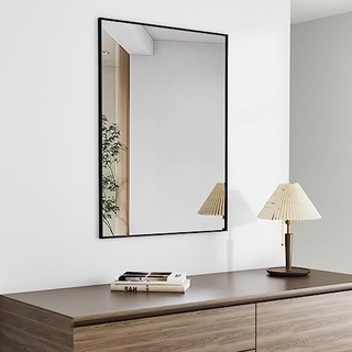 Goezes Wandspiegel 50 x 70 cm rechteckig Schwarz Spiegel, 70x50cm Wandspiegel mit Schwarz Rahmen Badspiegel Schminkspiegel, ideal für Badezimmer, Waschraum, Schlafzimmer, Wohnzimmer