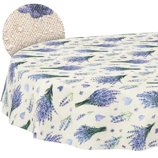 ANRO Tischdecke Lavendel Lila 220 x 140 cm oval Schnittkante Baumwolle-Polyester