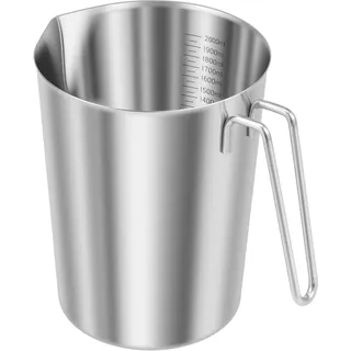 BAODBF 2L Messbecher Edelstahl mit Griff Ausgießlippe Silber(2000ML) | Milchkännchen mit Innenskala für Milchaufschäumer Rührbecher Bar Café 304 Metallkrug Robust Spülmaschinenfest
