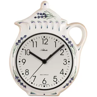 Atlanta Küchenuhr Landhaus Keramik Weiß Kanne mit Lavendel - 6025