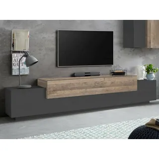 Dmora - TV-Schrank Nico, niedriges Wohnzimmer-Sideboard, Fernsehständer-Basis, 100% Made in Italy, 240 x 45 x 52 cm, Anthrazit und Ahorn,