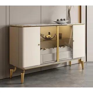 JVmoebel Sideboard Designer-Sideboard aus Holz mit Glastüren und Edelstahlfüßen (1 St., Sideboard), Made in Europa weiß