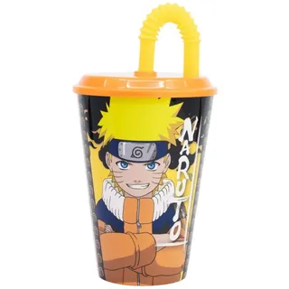 Naruto Becher Trinkbecher 430 ml mit Deckel und Strohhalm, Polyethylen