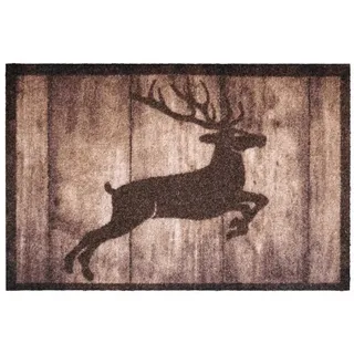 akzente Fußmatte Listen Deer Jump, Rechteckig, Höhe: 6 mm, 40x60 cm, Polyester, rutschfest, wetterbeständig, PVC-frei braun 40 cm x 60 cm x 6 mm
