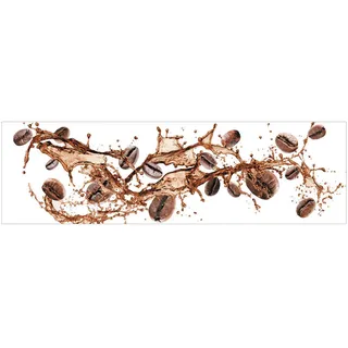 Fani Küchenrückwand Smart - Glas, Braun, Weiß, Metall, Kunststoff, Kaffee, 180x53.7x0.6 cm, mit Dekor, Spritzschutz, individuell zuschneidbar, Echtglas-Optik, eventuelle Anpassungen vor Ort nötig, Küchen, Küchenausstattung, Küchenrückwände