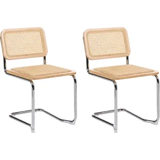 Beliani Esszimmerstuhl Cordova Rattan Hellbraun 2er Set