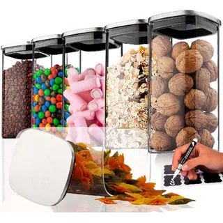 6er Set Luftdichte 1600 ml 20x10 cm Mehrweg-Vorratsgläser aus Keksglas mit Edelstahldeckel, für Spülmaschine, Mikrowelle, praktische Küchenaufb... - Transparent