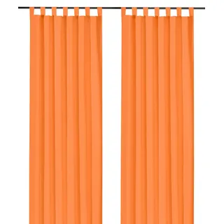 heimtexland ® Dekoschal mit Schlaufen und Kräuselband Uni orange HxB 175x140 Blickdicht Aber Lichtdurchlässig - Vorhang natürlich matt einfarbig - Schlaufenschal Bandschal ÖKOTEX Gardine Typ117