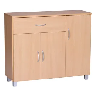 möbelando Sideboard SETE Buche mit 1 Schublade & 3 Türen 90 x 75 x 30 cm | Design Kommode aus Holz | Anrichte Flur-Schrank mit Griffen