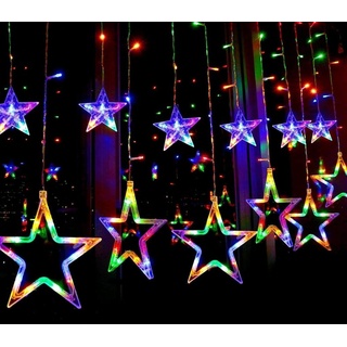 LED Vorhang mit beleuchteten Sternen 2,5*1 Meter Bunt RGB für Weihnachten Deko Schmuck Fensterdeko Schaufenster Dekoration