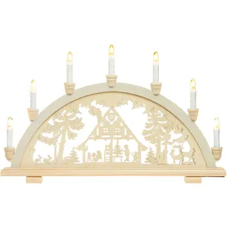 SIKORA Schwibbogen LB57-7 Lichterbogen Motiv Waldhaus mit 7 elektrischen Kerzen B:57cm, Innen Deko mit LED Beleuchtung und klassischem Weihnachtsmotiv