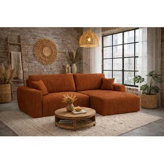 kaiser möbel Ecksofa mit Schlaffunktion und Bettkasten, Ariel XL, Cordstoff, Stoff Poso, Kupfer, Rechts - Kupfer