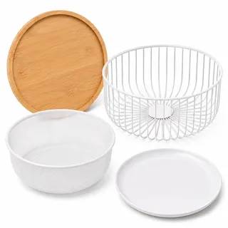 Pealeaf Obstkorb mit Deckel, Metall Obstschale mit Fliegenschutz, Obstkorb aus Drahtgeflecht mit Netzdeckel, Obst- und Gemüsehalter für Küche Arbeitsplatte Aufbewahrung (1PCS-White)