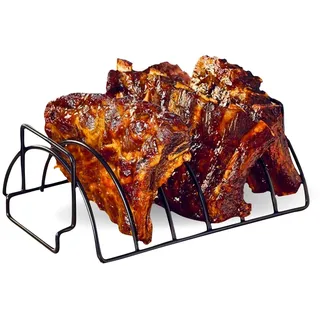 Kyto Spareribs Halter Grill - Rippenhalter für Rippchen, Steaks & Hähnchen, Bratenkorb aus Stahl, 35 x 20 x 11,5 cm, Kamado Grill Zubehör, Schwarz