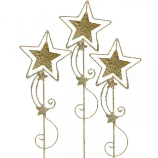 Florists Products Weihnachtsmann Gartenstecker Stern Gold Glänzend Weihnachtsdeko Glitzer, 4 Stück