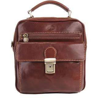 Umhängetasche PIKÉ, Herren, Gr. B/H/T: 25cm x 24cm x 12cm onesize, braun, Leder, beschichtet, glänzend, Taschen Umhängetasche, echt Leder, Made in Italy