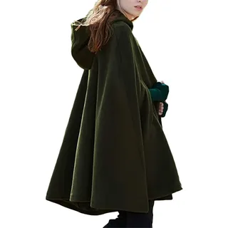 ORANDESIGNE Damen Lose Umhang mit Kapuze Mantel Poncho Kap Winter Herbst Langarm Casual Outwear Longstrickjacke Trenchcoat Cape Grün L - L