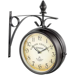 St. Leonhard Bahnhofuhr: Doppelseitige Bahnhofsuhr im Retro-Design (Bahnhofsuhr Retro groß, Doppelseitige Uhr, Uhrwerk)