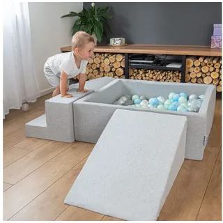 KiddyMoon Bällebad 120-KW30D, (Bällepool mit bunten Bällen, 0-tlg), Bällepool Eckig grau