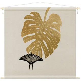 Bilderdepot24 Wandteppich modern Tropisch Tiere Schmetterlinge gold, quadratisch, Höhe: 2.6 mm, großes Wandbild aus Natur-Baumwolle Wandbehang Stoffbild Tuch Wollseil goldfarben 90 cm x 90 cm x 2.6 mm