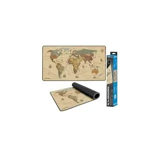 Natec PAD UNTER DER Maus ENTDECKT Maxi NPO-1457 (800 mm x 400 mm) | XXL Schreibtischunterlage 800x400 mm mit Weltkarte, Entdeckerrouten, Stoffoberfläche und rutschfester Gummibasis
