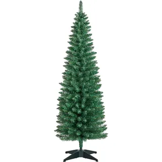 Yaheetech 154 cm Bleistift Künstlicher Weihnachtsbaum, Schmaler Tannenbaum | Schwer Entflammbar Christbaum mit 294 Spitzen & Kunststoffständer für Drinnen Weihnachtsdeko, Grün